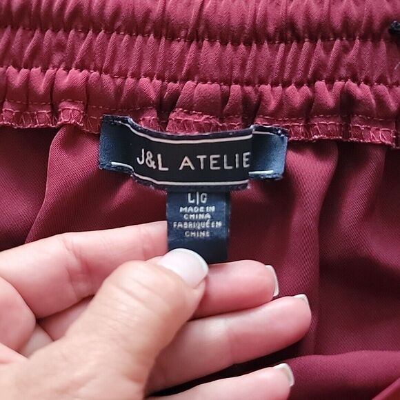 J & L Atelier Burgundy Pull On Dress Pants ~ High Rise ~  Sz L ~ 30.5" Inseam - Picture 4 of 7